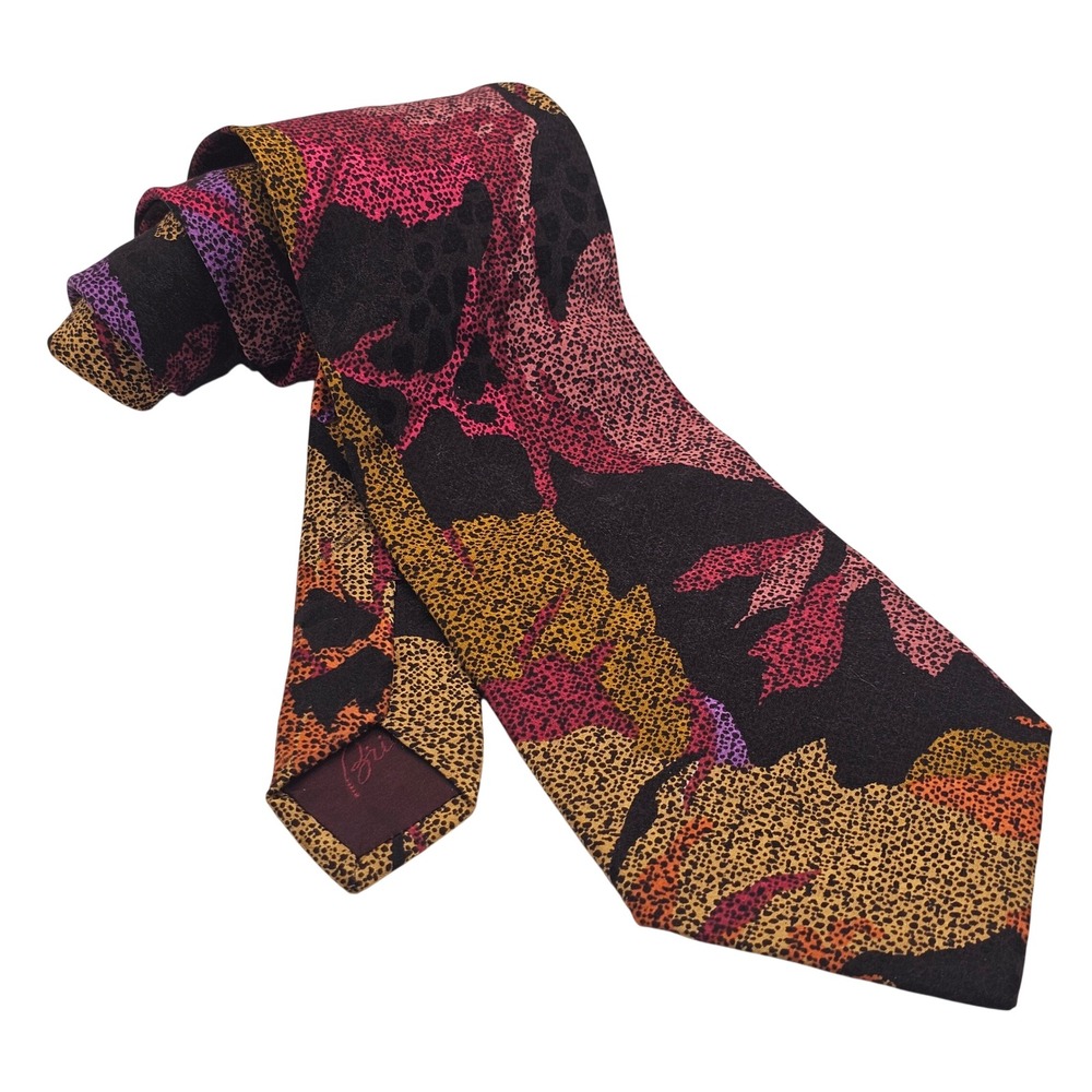 Brioni Italian Silk Tie Colorful Abstract Floral Animal Print Luxury Retro